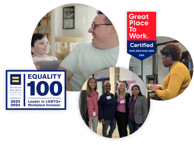 Images of employees representing diversity and inclusion at Billtrust with Great Place to Work Award and Equality 100 Award