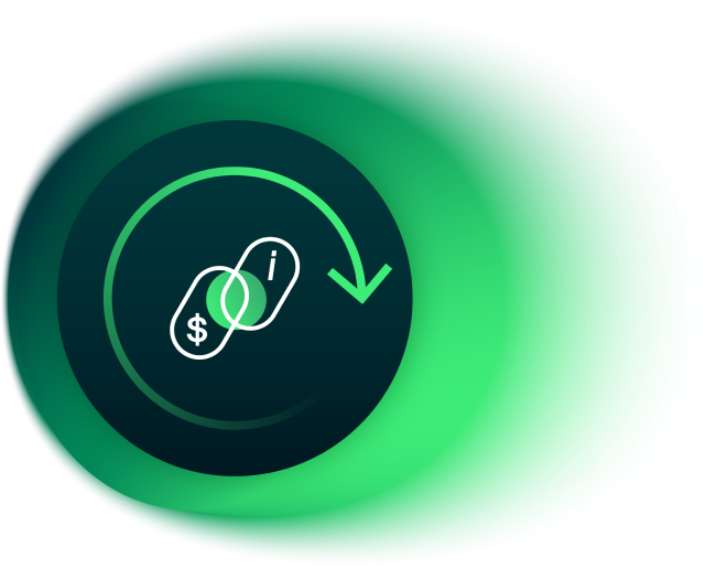 Cash Application icon with arrow over background with green gradient