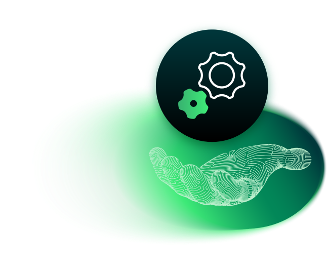 AI hand with gears icon over background with green gradient