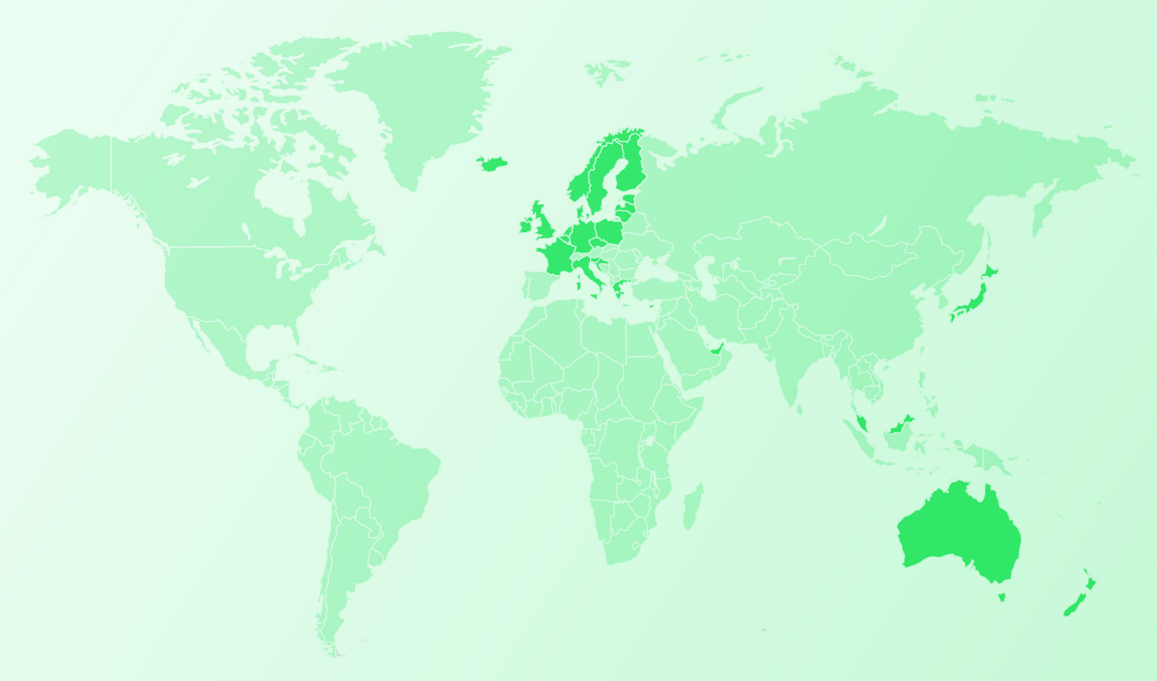 Map of countries where Peppol is implemented or will be soon